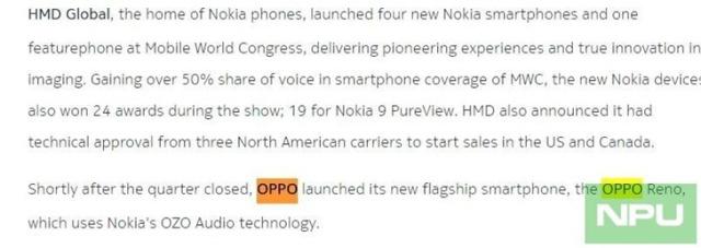OPPO Reno uses Nokia OZO Audio