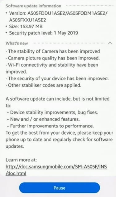 Samsung Galaxy A50 new update