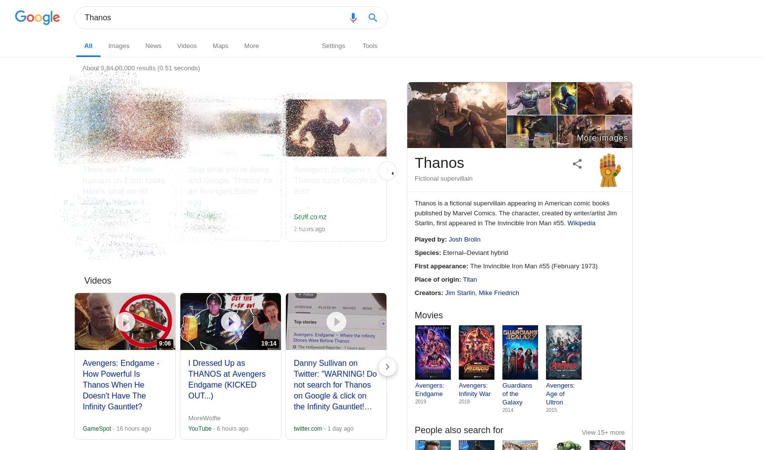 Thanos glove on Google