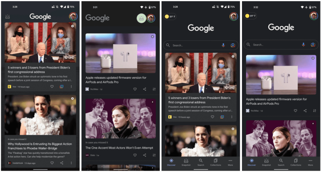 New design of the Google Discover for Android 12 1