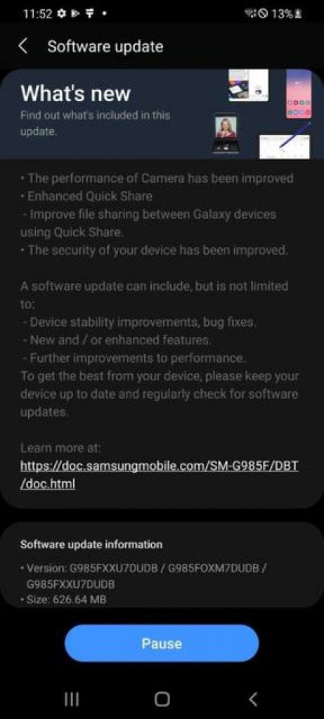 Samsung has released a May update for the Galaxy S20