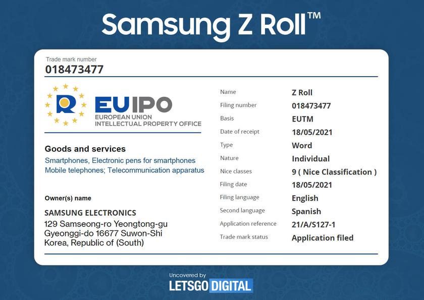 Samsung has registered the name Galaxy Z Roll 2