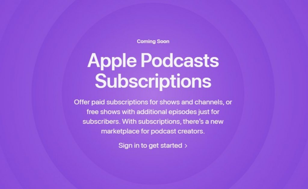 Sign up page for Apple Podcast Subscriptions