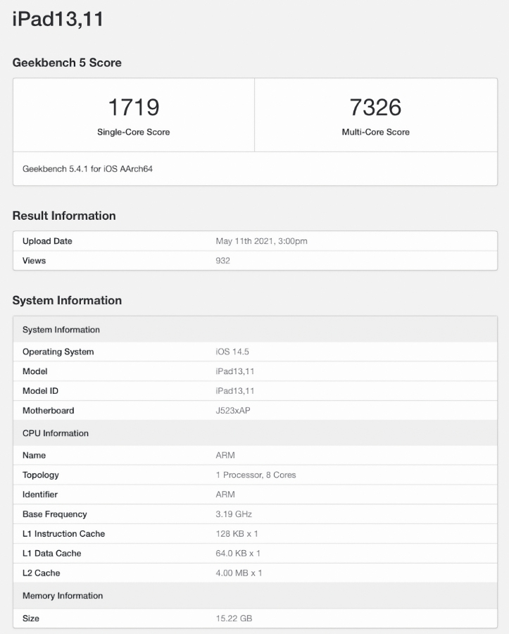 iPad Pro benchmarks on the M1 1