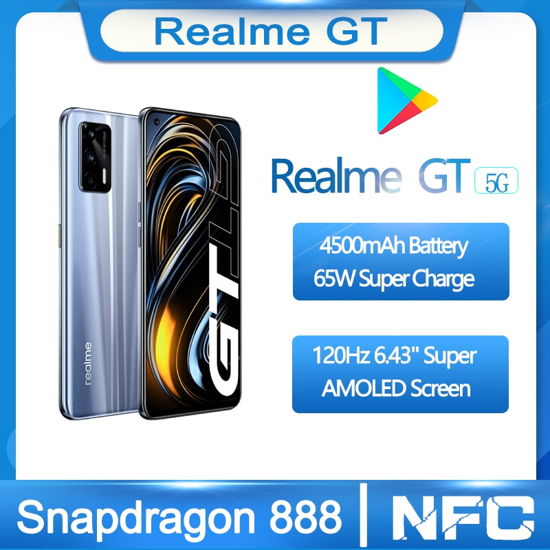 Realme GT Original 5G Smartphone 120Hz 6.43'' Super AMOLED Screen Snapdragon 888 Glass Body 4500mAh 65W Super Charge 8GB 128GB