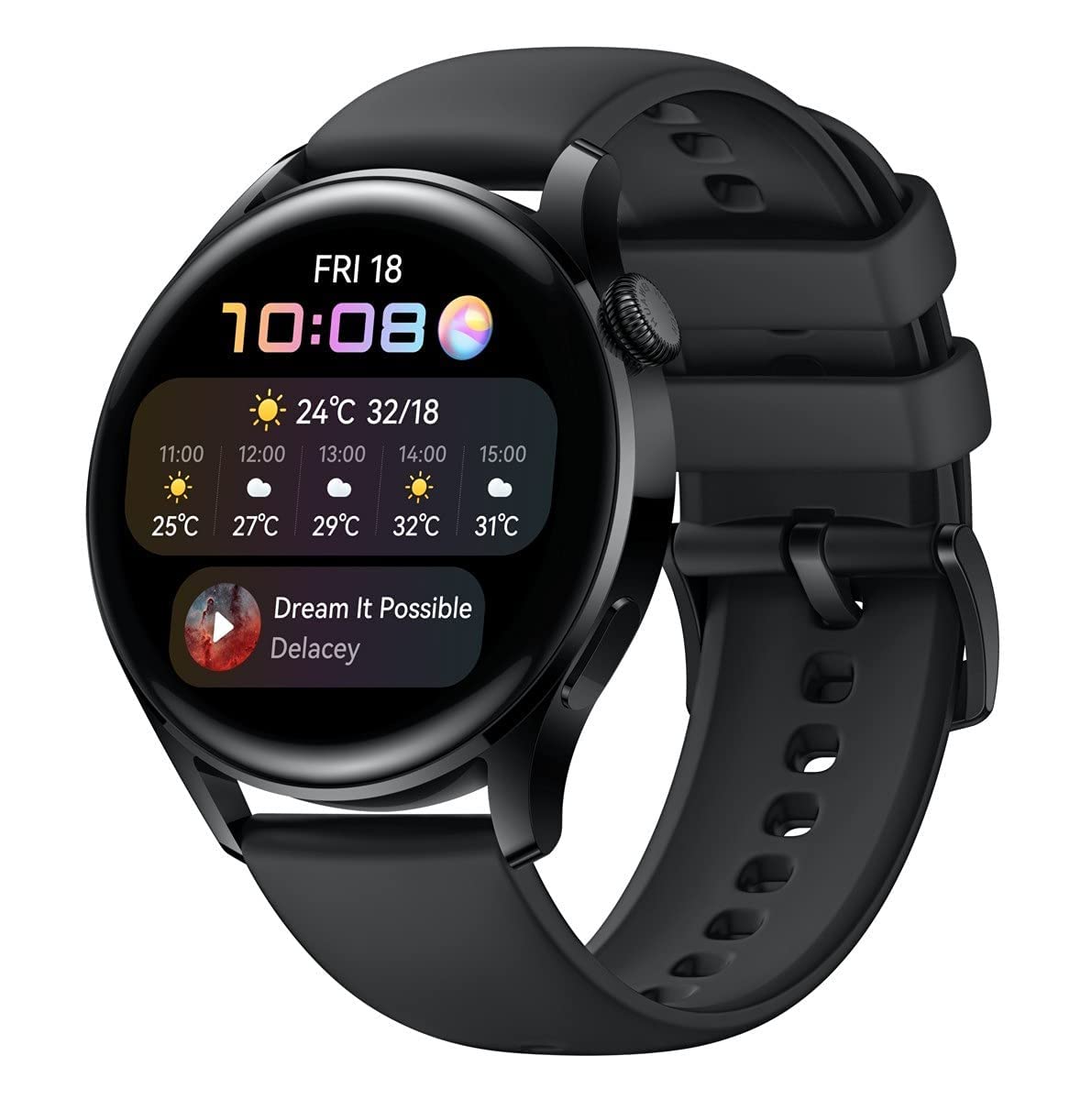 HUAWEI Watch 3 | Connected GPS Smartwatch with Sp02 and All-Day Health Monitoring | 14 Days Battery Life - Black Fluoroelastomer Strap